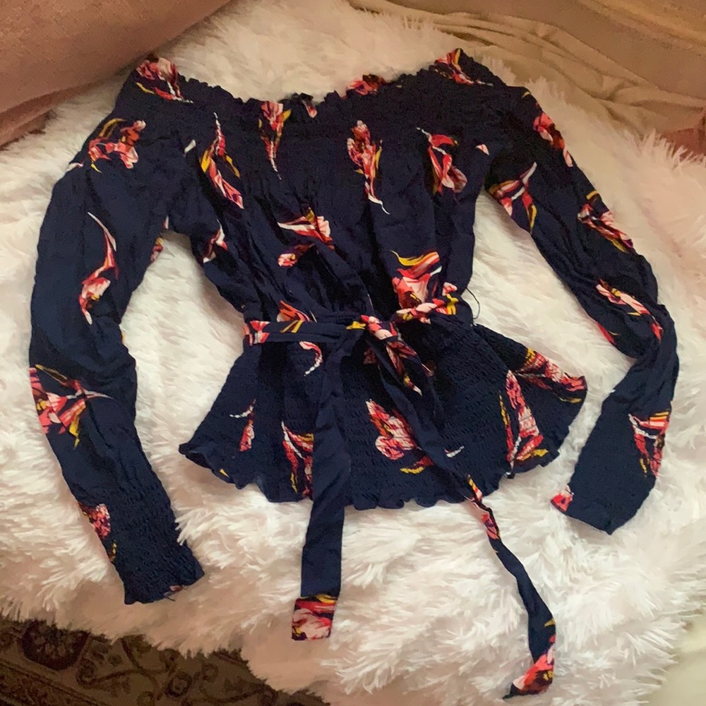 Floral blue off the shoulder blouse